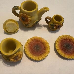Sunflower Ceramic Tea Set with Coasters